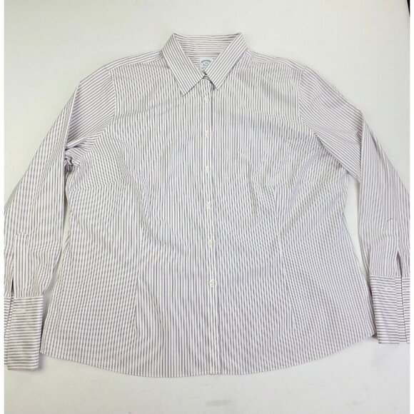 Brooks Brothers Womens French Cuff Fitted Non Iron Size 22W White Stripe Shirt - Picture 5 of 10
